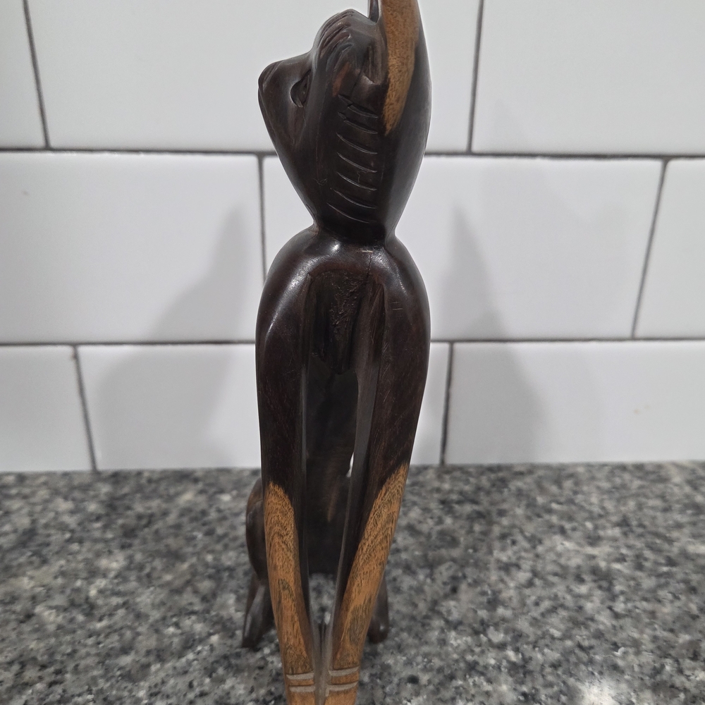 Wooden Carved Cat Figurine - Dark Brown - Picture 4 of 10